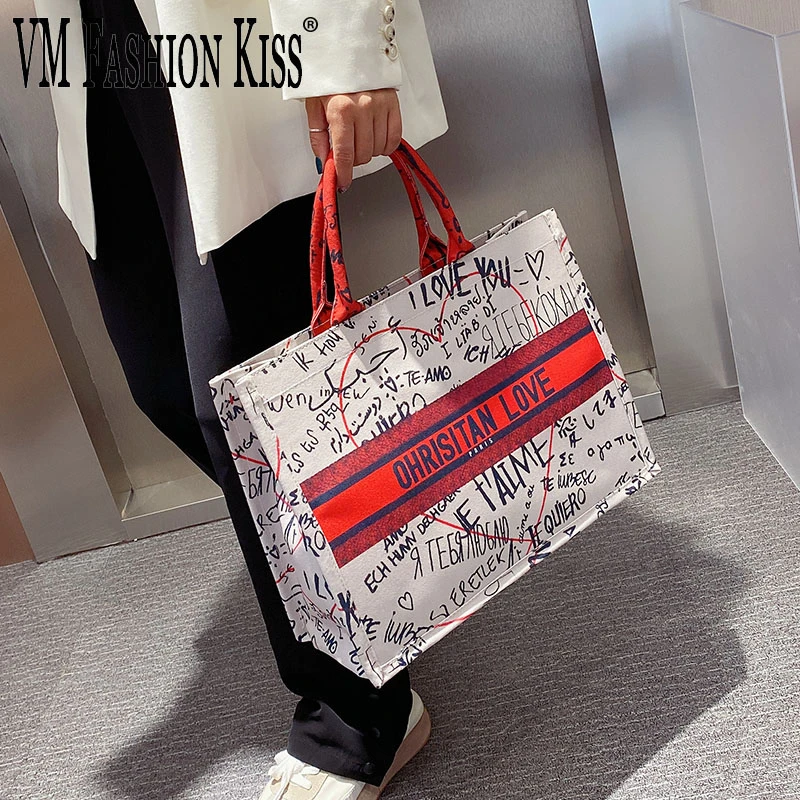 

2020 New Letter printing сђмка женская High Quality canvas Casual Tote Women Luxury Large Capacity Lady Beach Shopping Bag